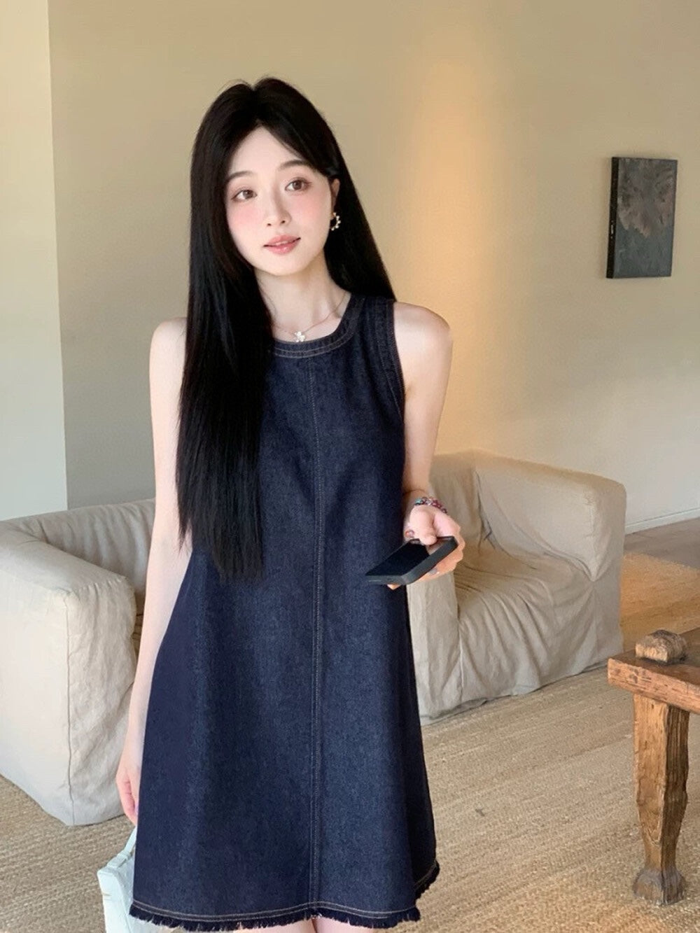 【新品】W5556 复古牛仔无袖连衣裙