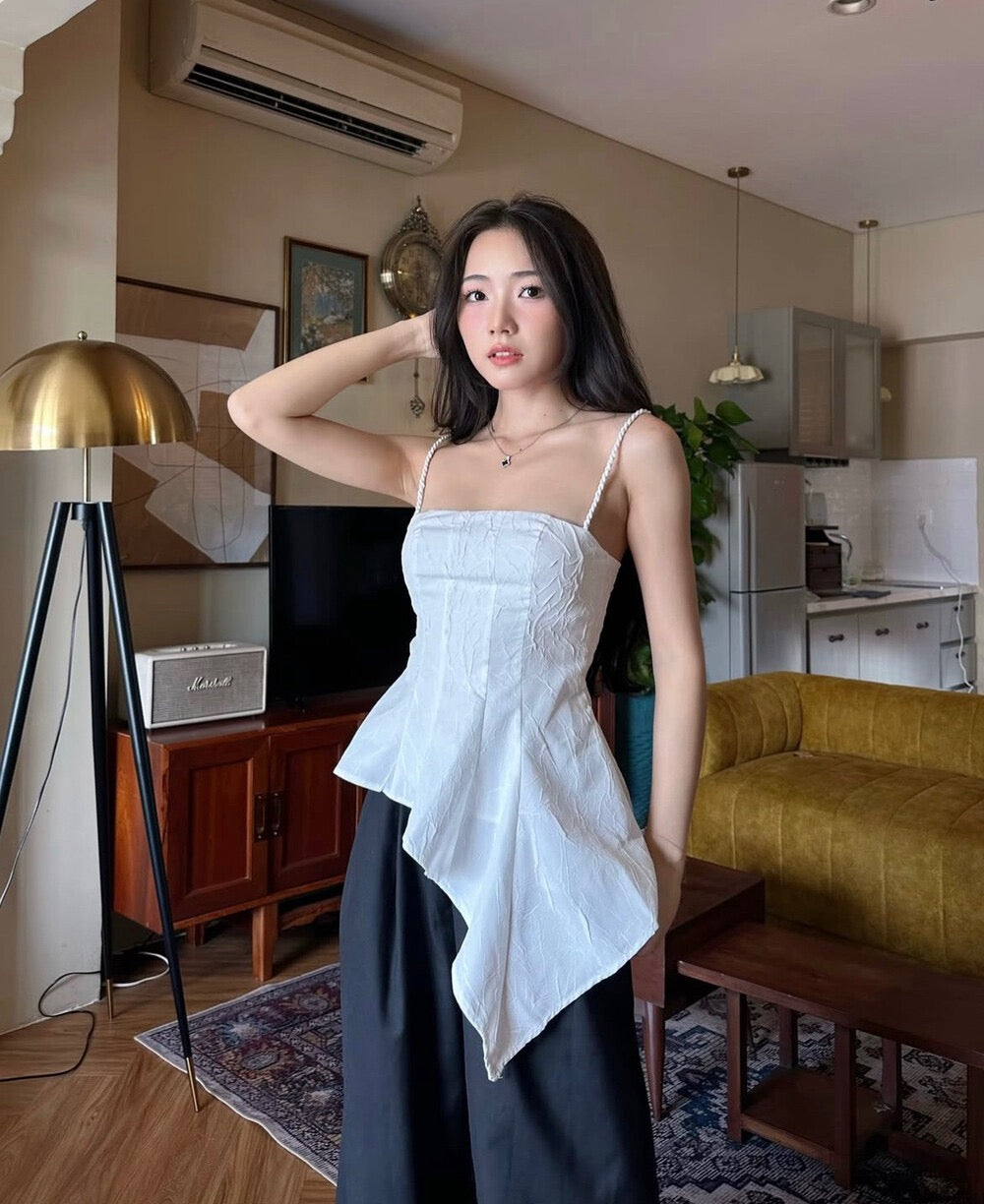 【现货】W5565 立体皱褶吊带上衣