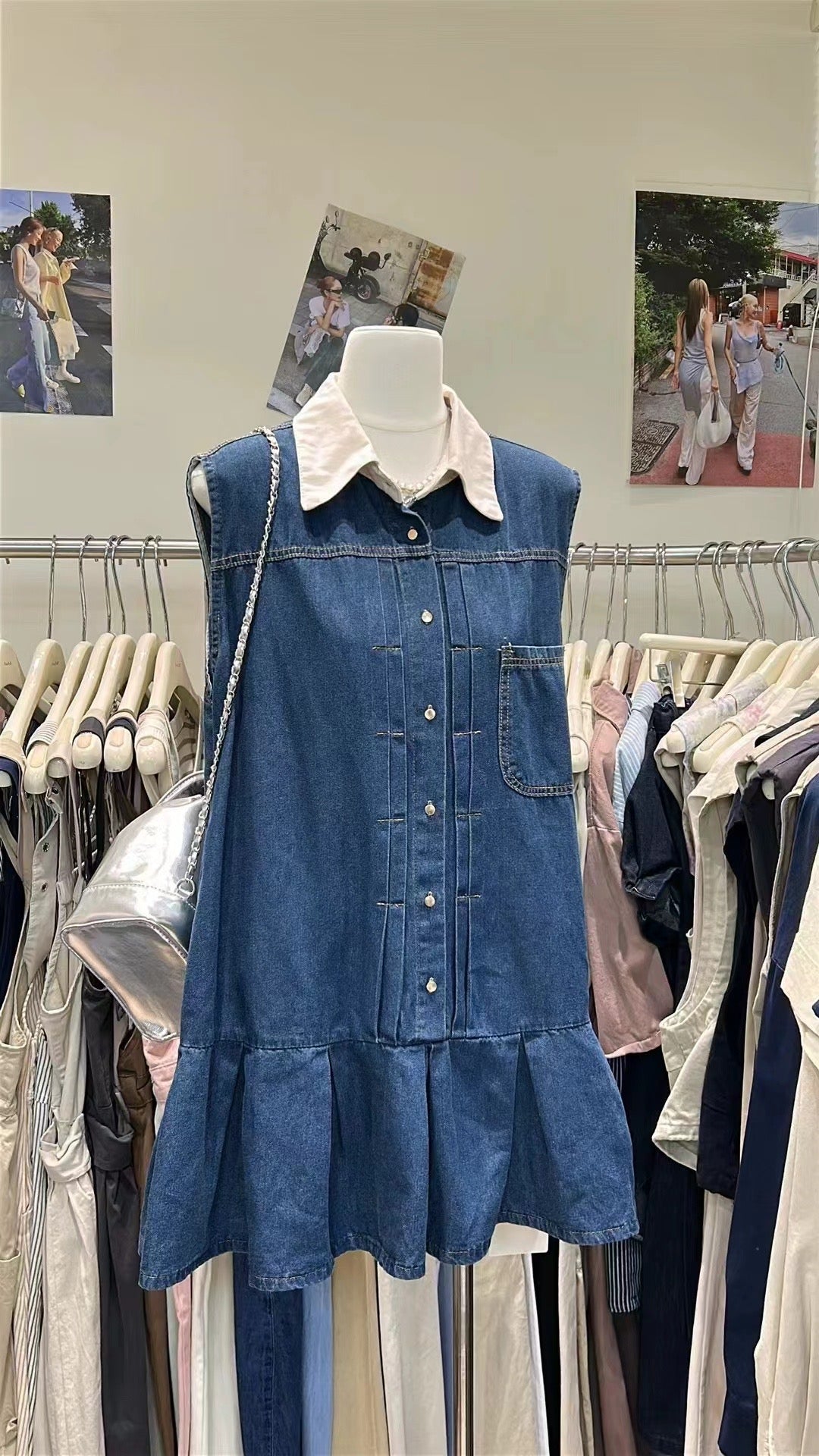 【新品】9753 牛仔翻领宽松连衣裙