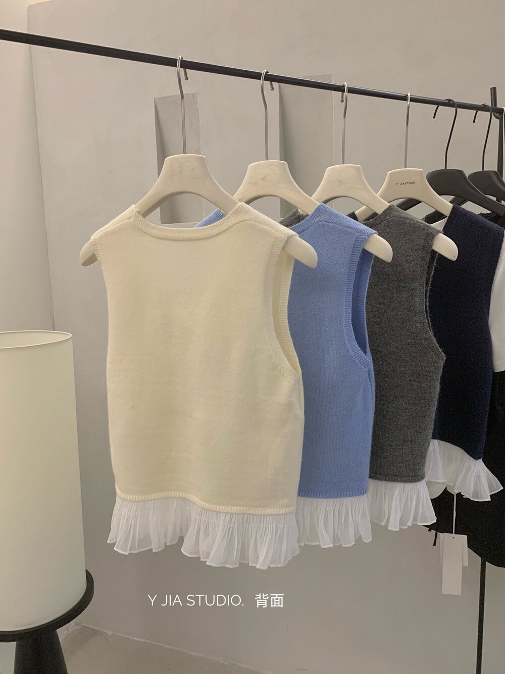 【新品】508-5 层次感假两件蕾丝下摆无袖上衣