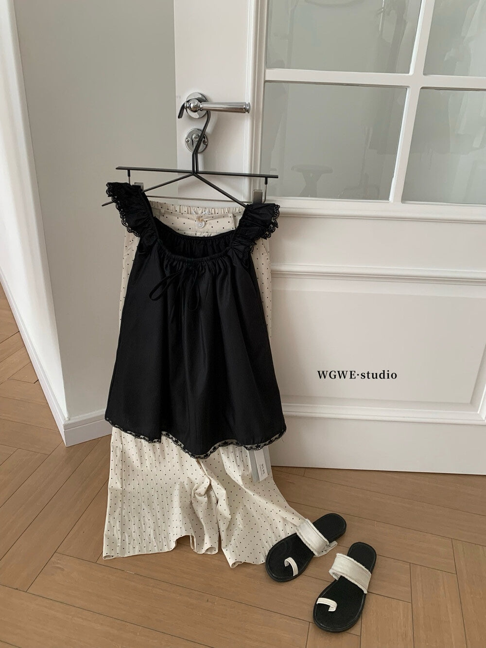 【新品】W6394 高级感小飞袖蕾丝边上衣