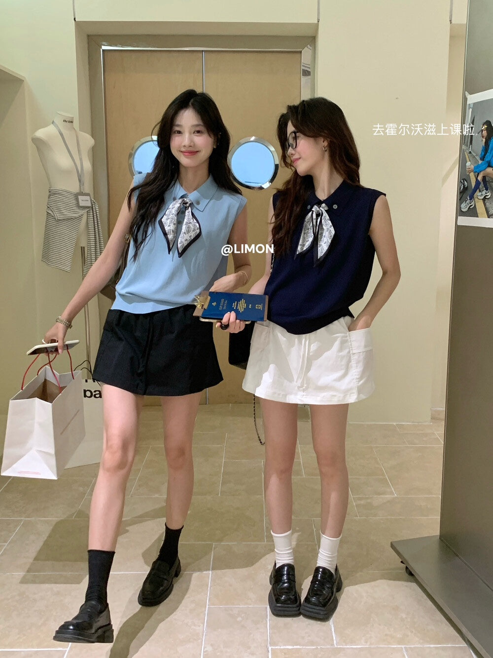 【新品】8228 少女感Polo领仿亚麻针织衫(配丝巾)