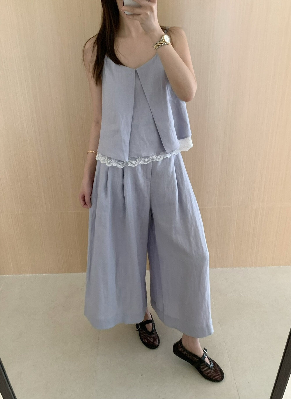 【新品】AE250675 法式高品质两件套“蕾丝吊带+阔腿长裤”