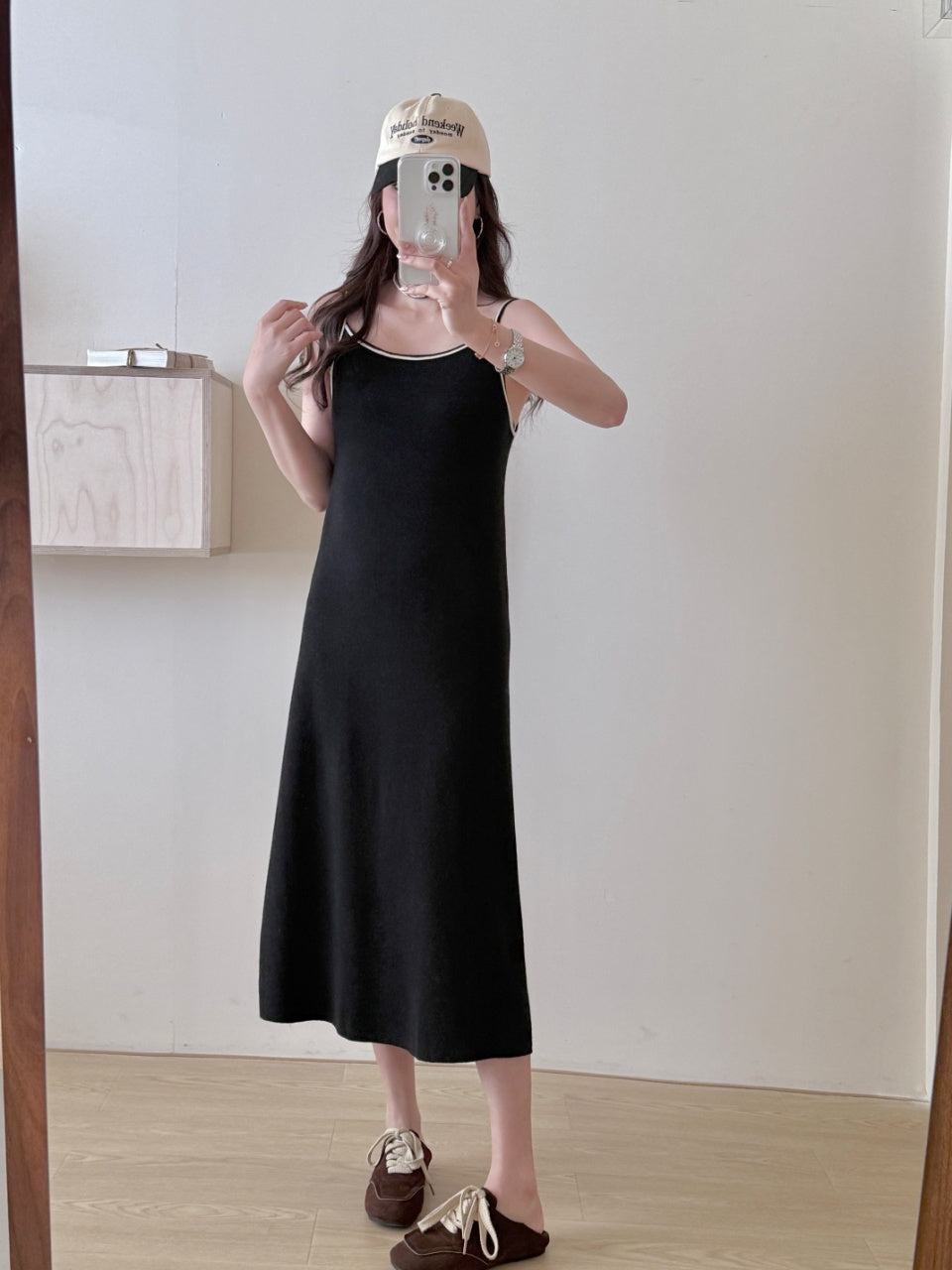 【新品】8806 高品质韩系针织撞色吊带连衣裙
