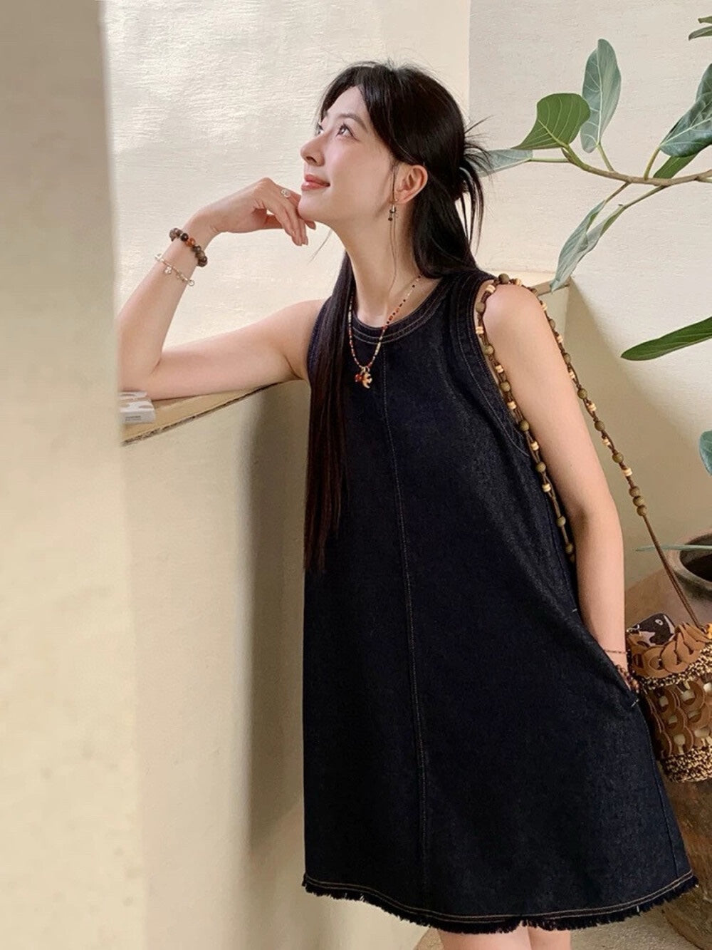 【新品】W5556 复古牛仔无袖连衣裙
