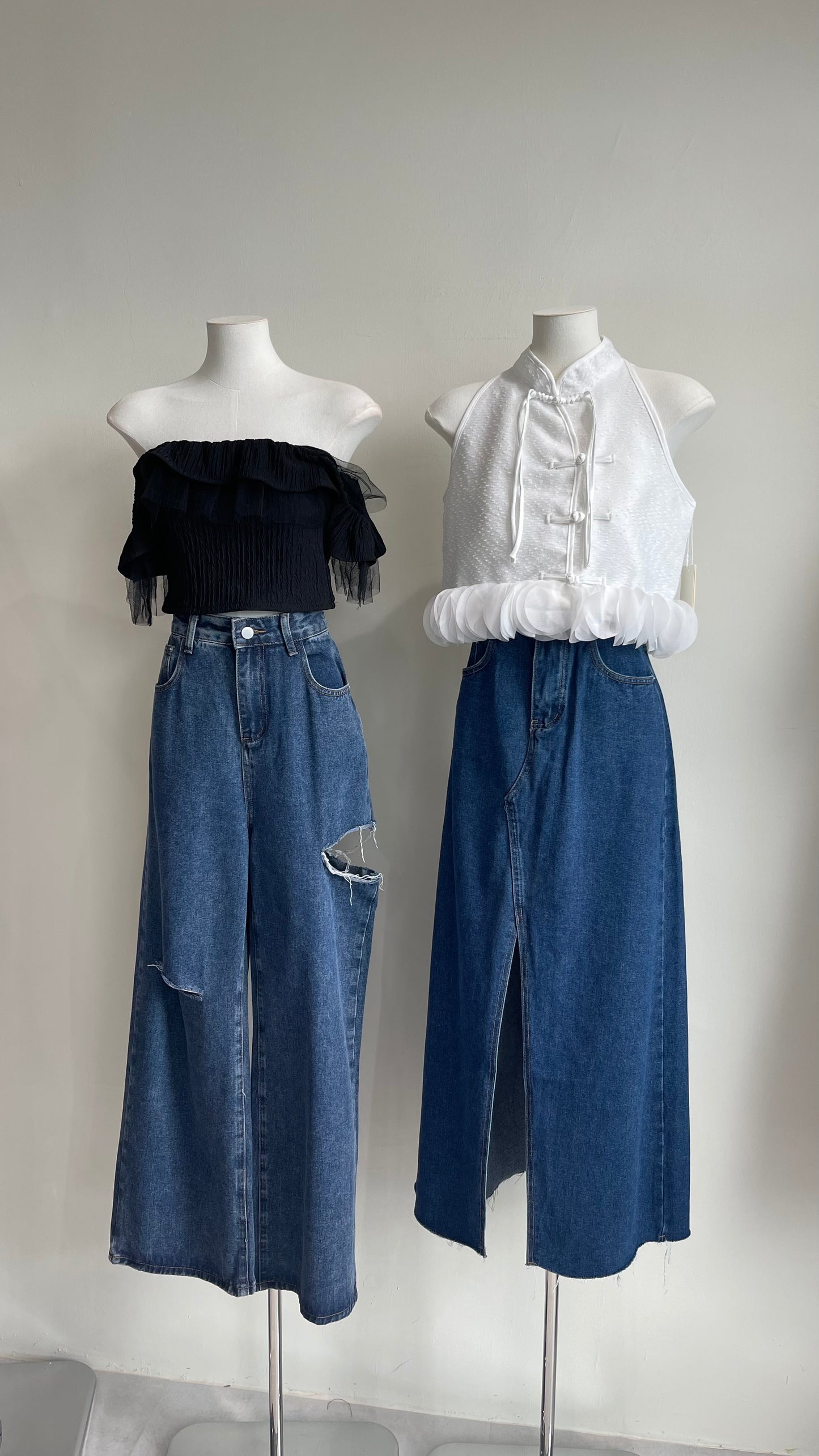 【现货】1903 高品质牛仔开叉中长裙
