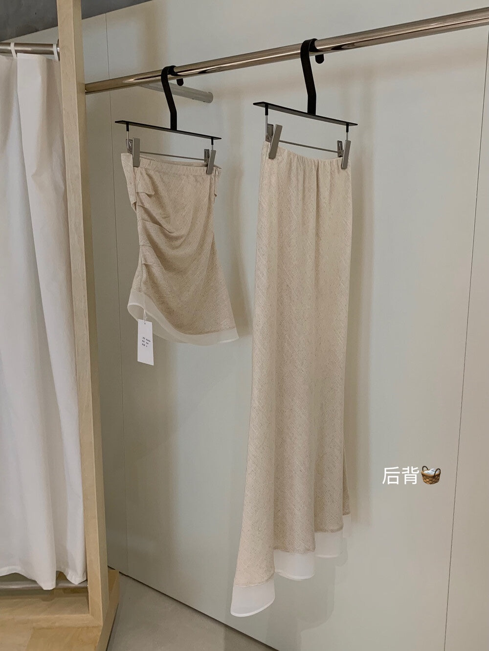 【新品】W6659 法式亚麻不规则抹胸上衣+鱼尾中长裙 套装