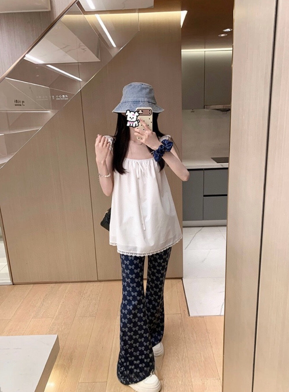 【新品】W6394 高级感小飞袖蕾丝边上衣