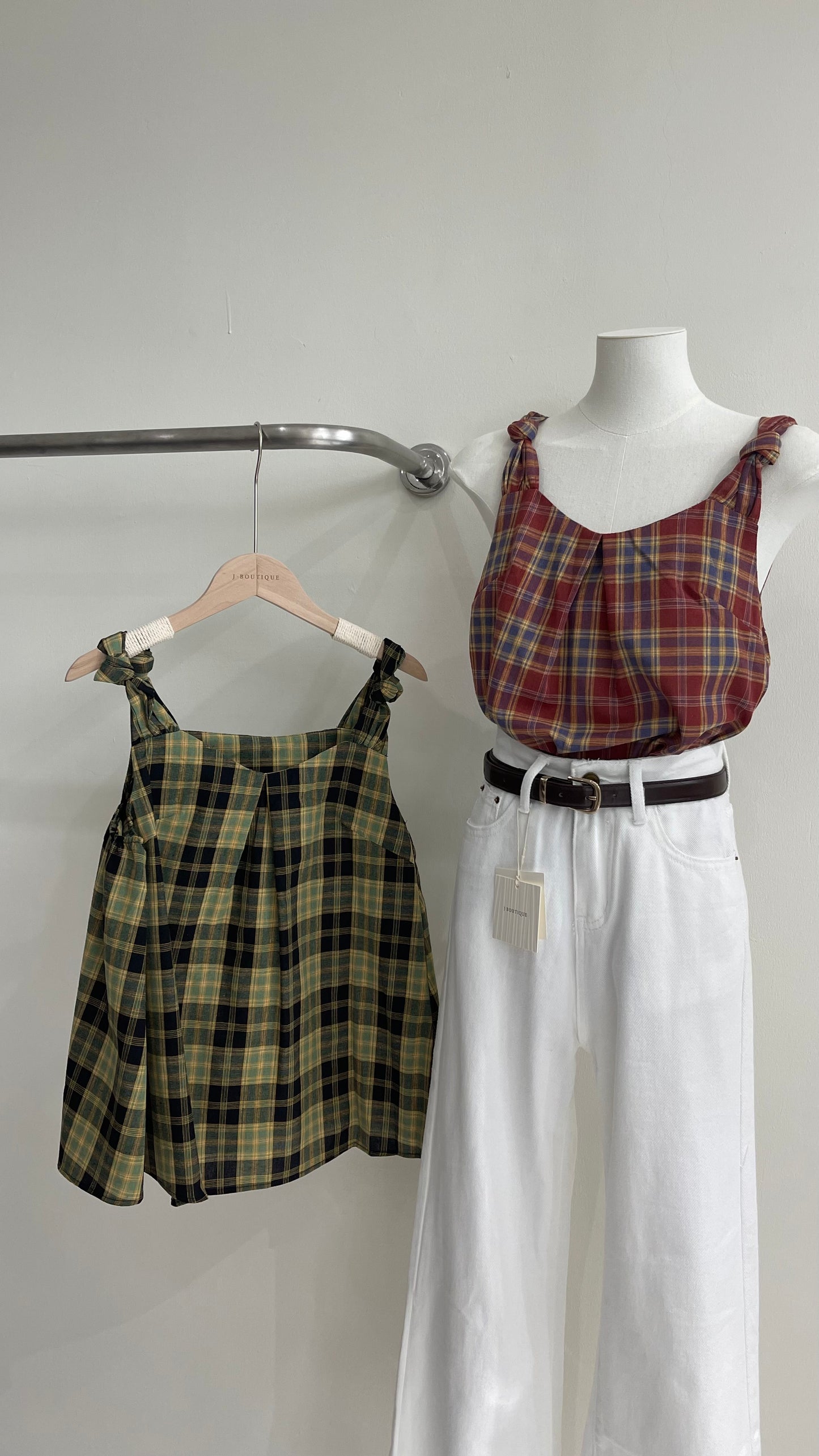 【新品】3356 复古格子吊带上衣