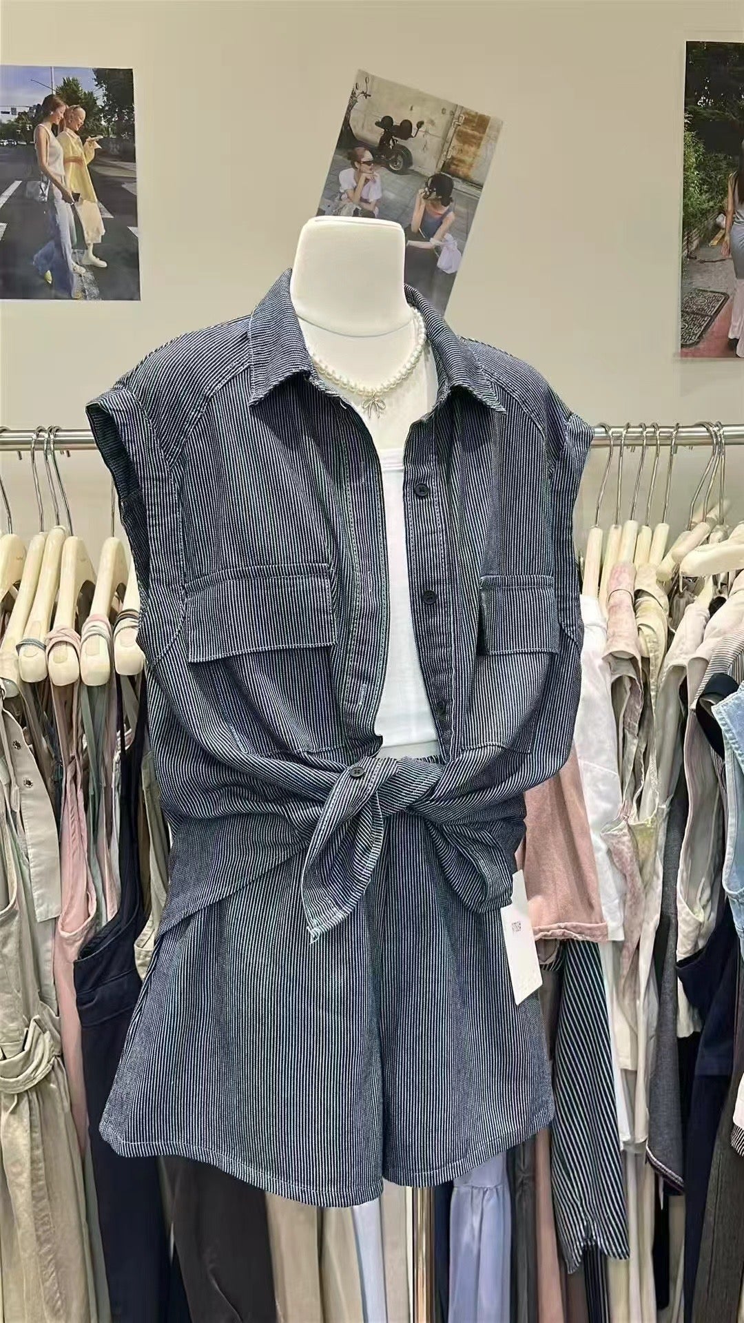 【新品】9788 韩系牛仔条纹两件套 上衣+裤子