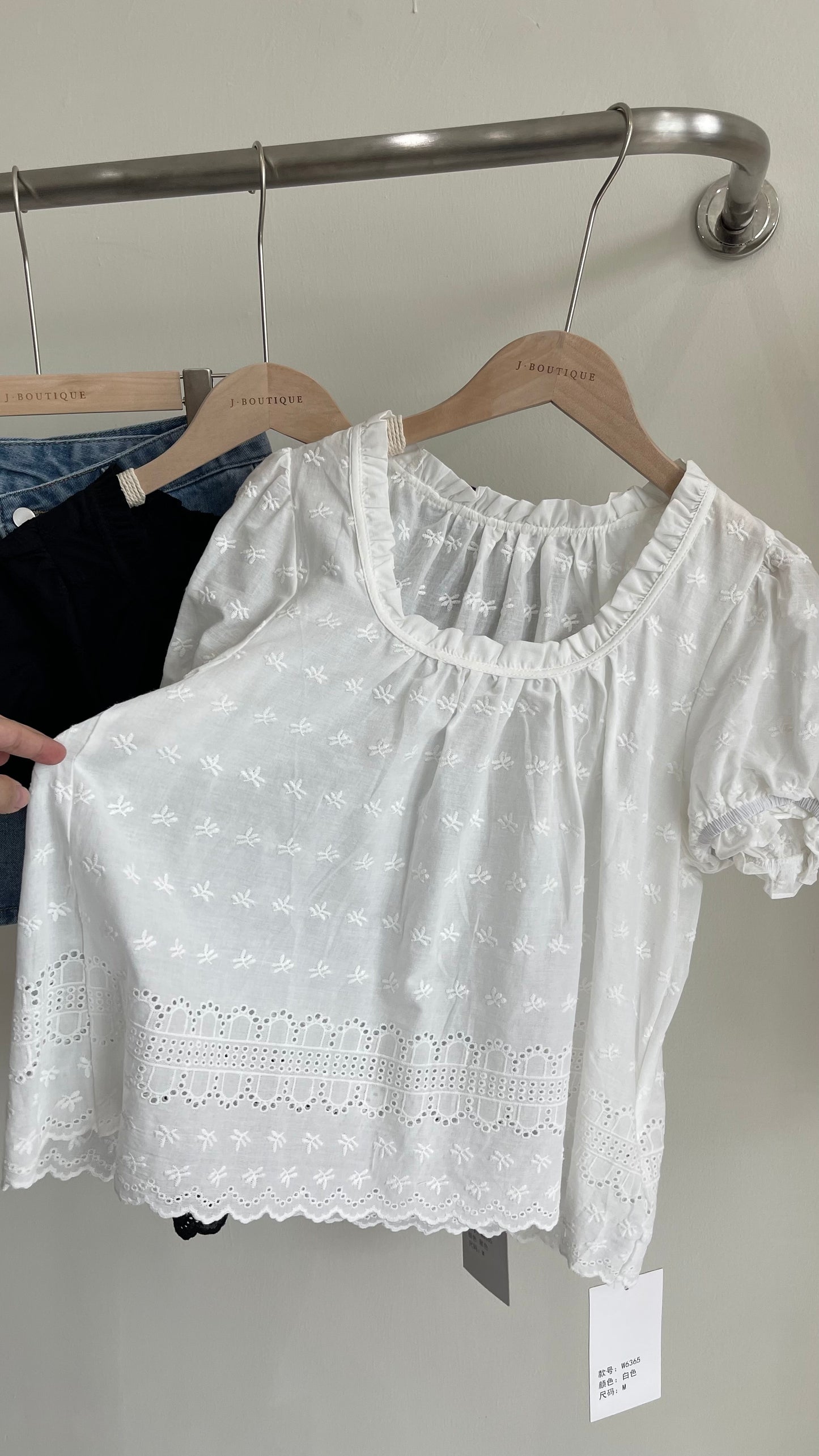 【新品】W6365 提花花边短袖上衣