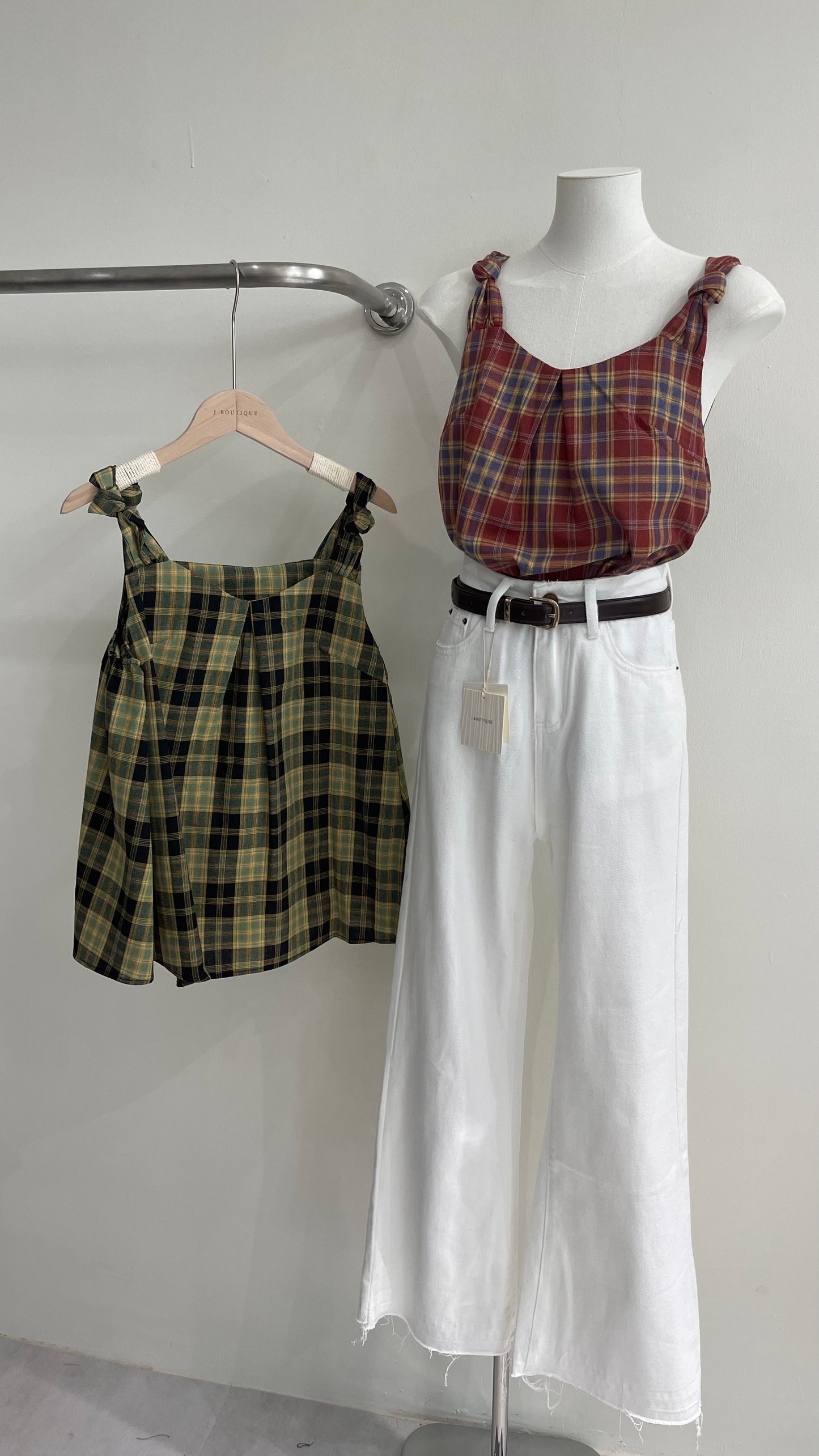 【新品】3356 复古格子吊带上衣