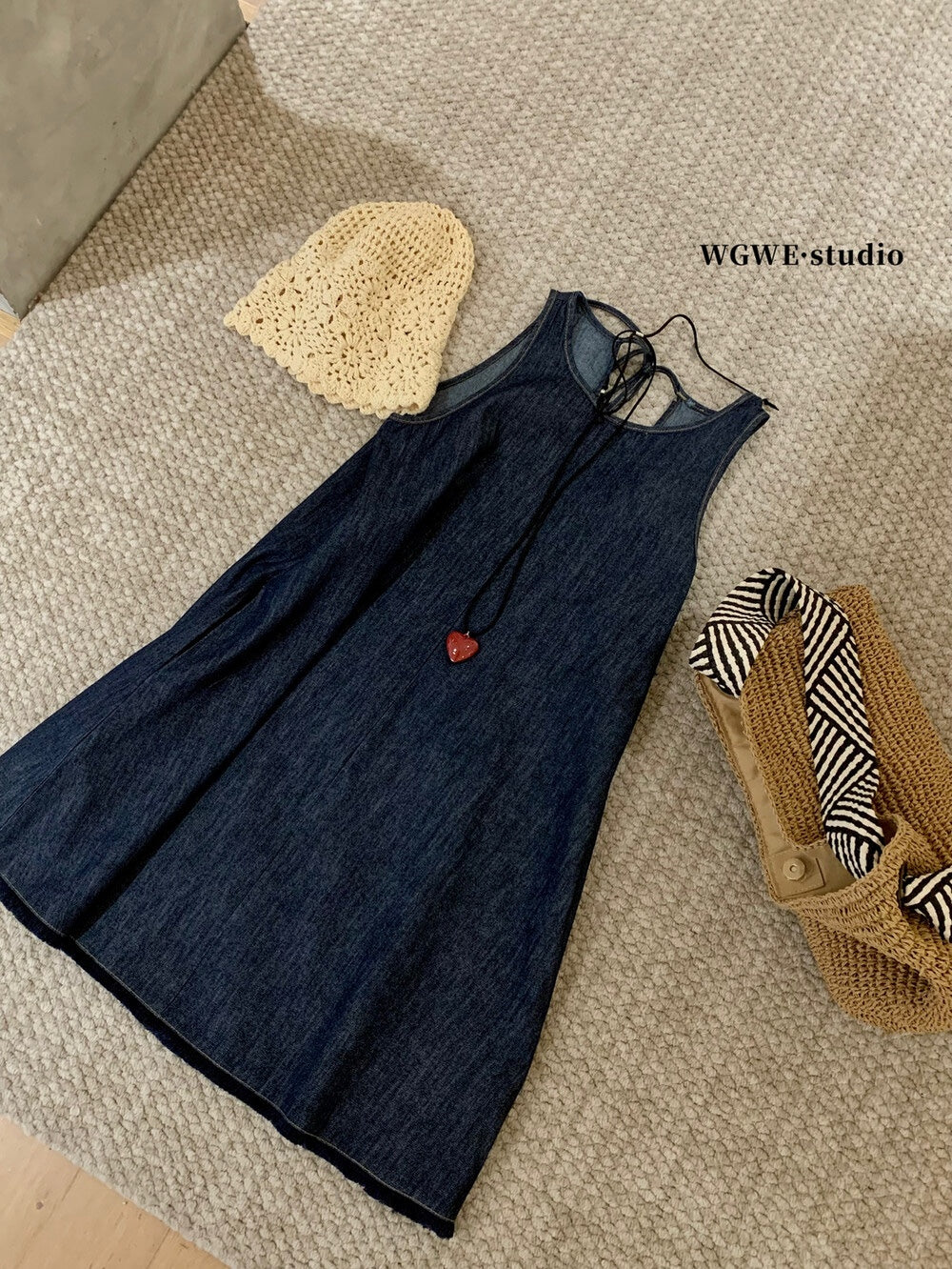 【新品】W5556 复古牛仔无袖连衣裙