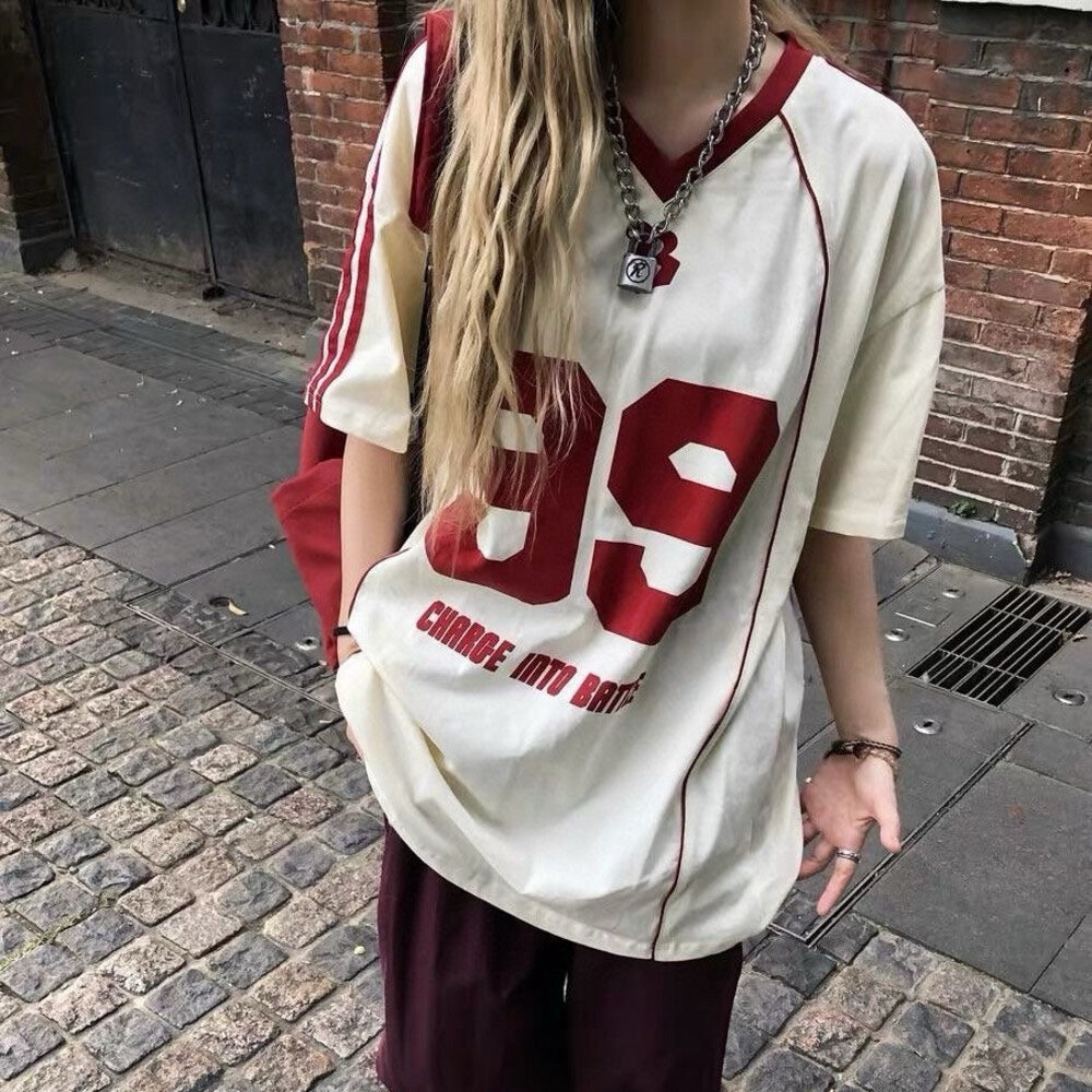 【新品】6197 美式宽松字母球衣 te e
