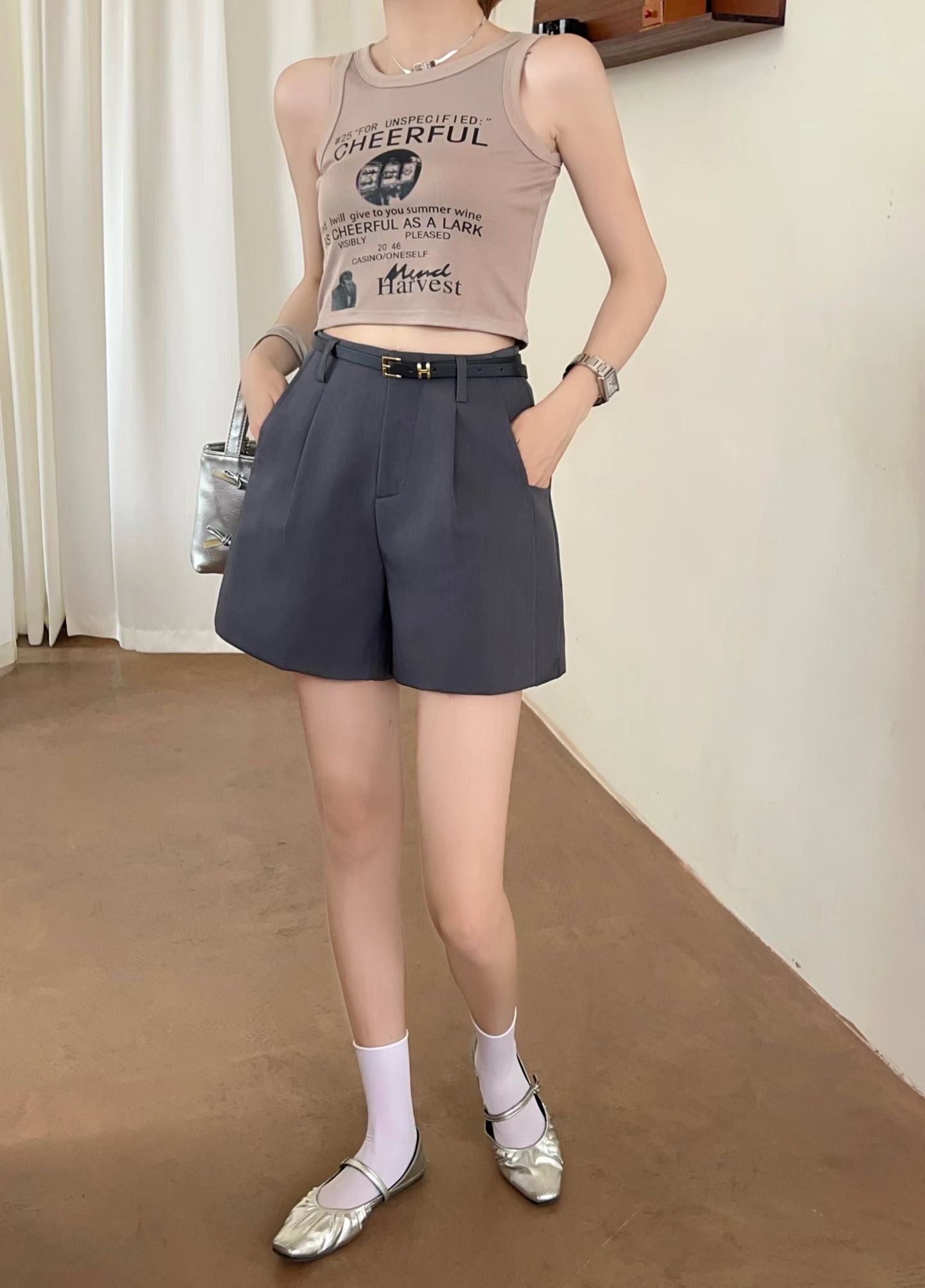 【新品】2510 高腰西装短裤+腰带