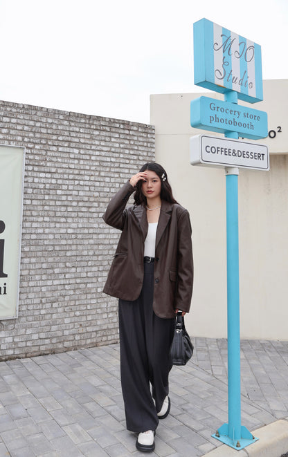 【大折扣】韩系长款皮衣 #9006