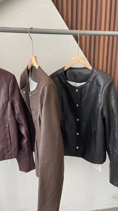 【大折扣】0236｜韩系百搭纽扣长袖 皮衣外套