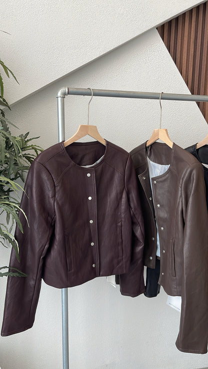 【大折扣】0236｜韩系百搭纽扣长袖 皮衣外套