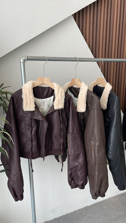 【大折扣】韩系秋冬短款皮衣外套 #082