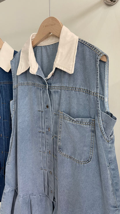 【新品】9753 牛仔翻领宽松连衣裙