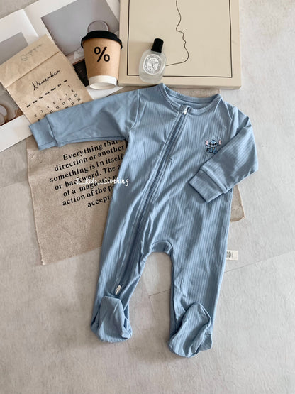 J582 卡通刺绣拉链包脚连体睡衣