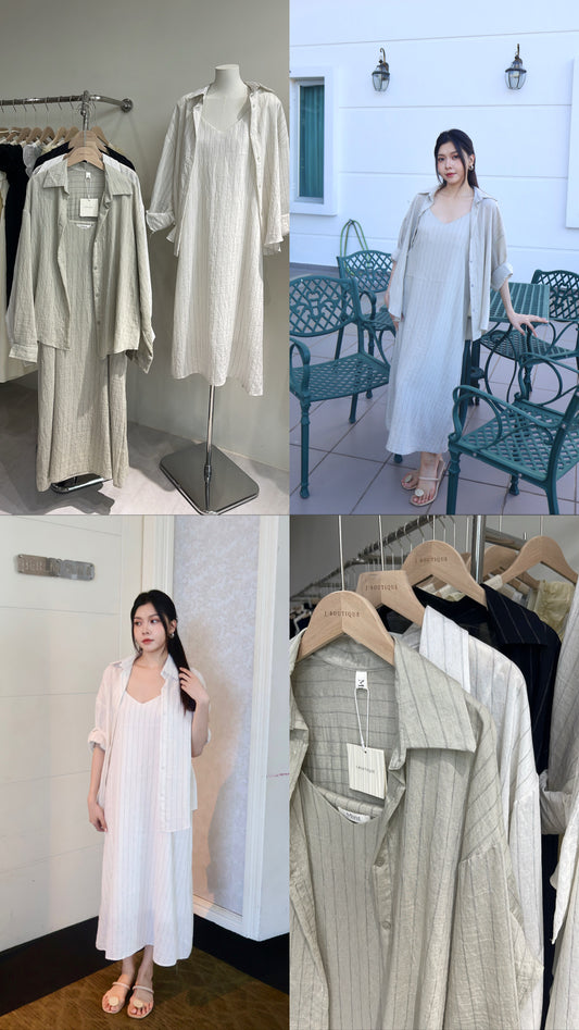 【现货】2901 韩系条纹 慵懒2件套 连衣裙+衬衫