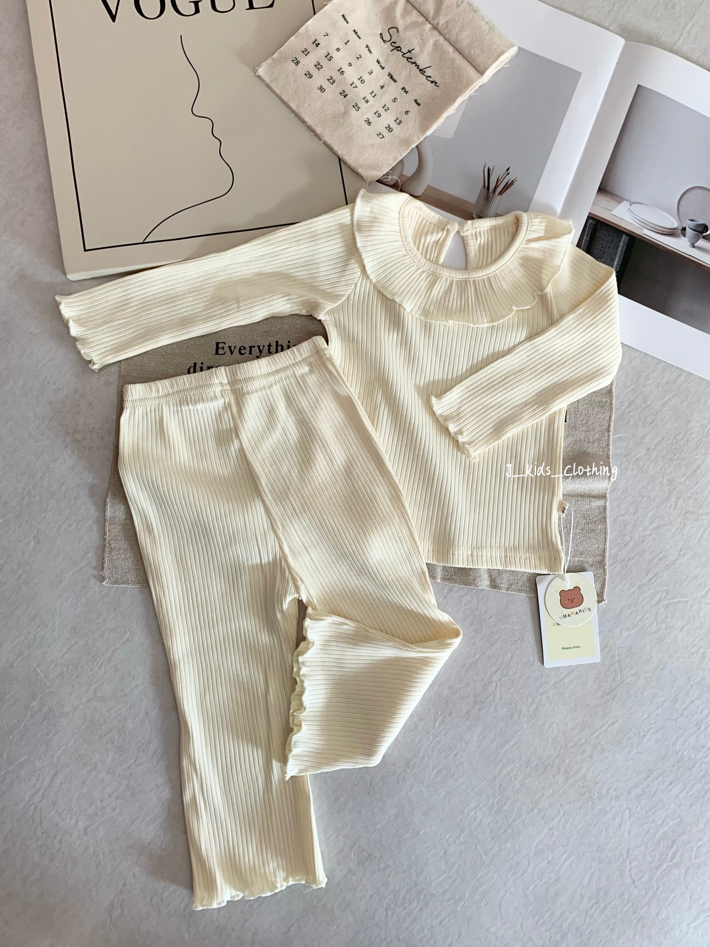 J529 北欧风MAR荷叶领长袖家居服套装