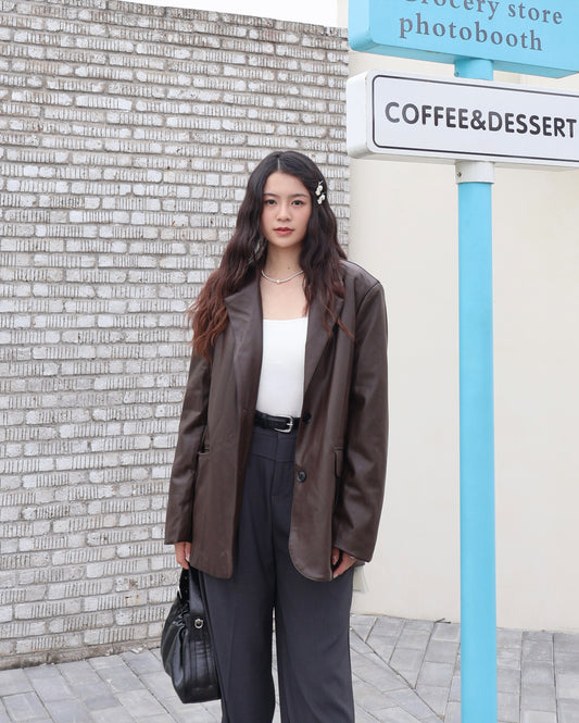 【大折扣】韩系长款皮衣 #9006