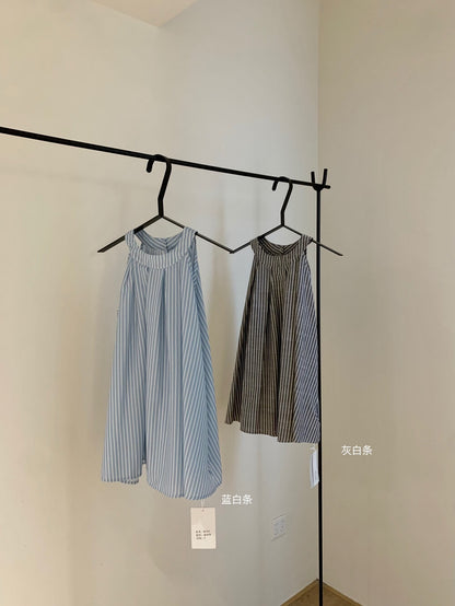 【新品】w6335 法式条纹挂脖上衣