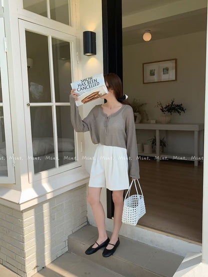 【新品】5163 韩系交叉系带针织上衣