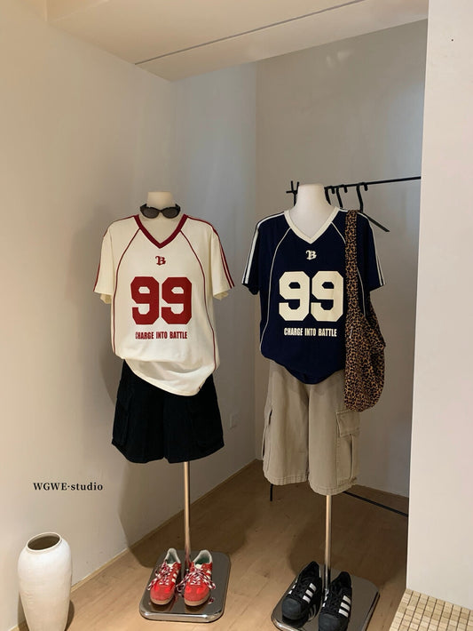 【新品】6197 美式宽松字母球衣 te e
