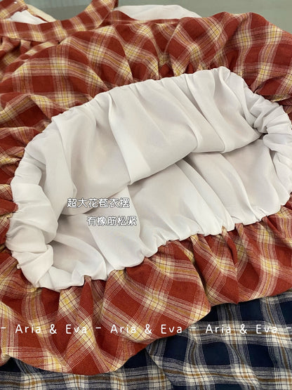 【新品】AE250573 复古格子挂脖上衣