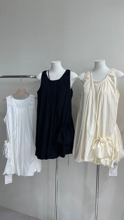 【新品】628 韩系圆领宽松无袖连衣裙+小包包