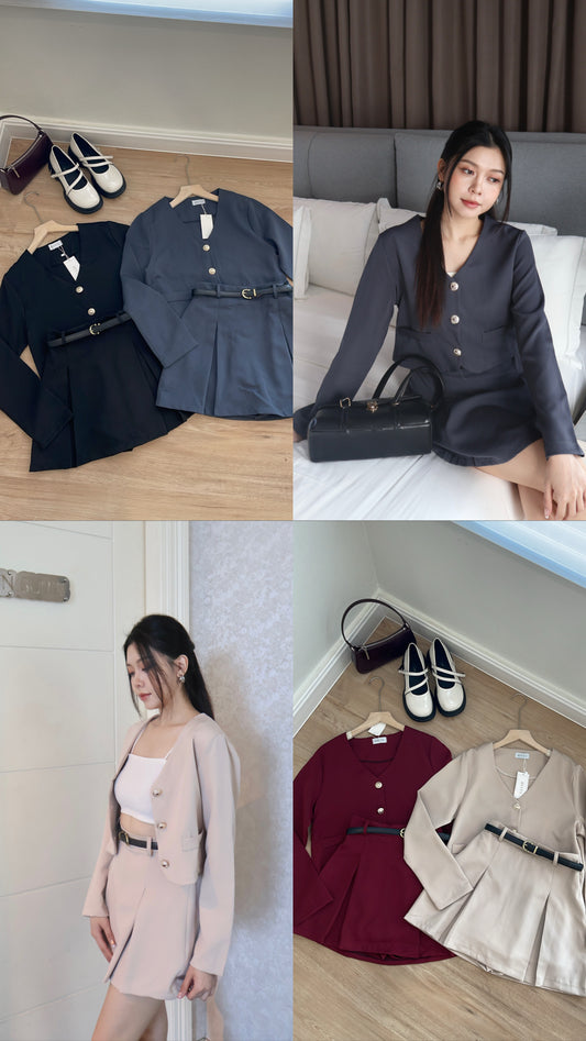 【特价】T119 西装2件套 上衣+裤裙（配腰带）