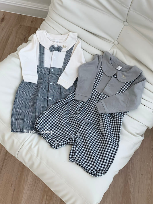 J268 小木马假两件领结长袖爬服