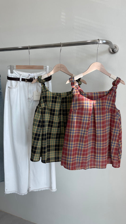 【新品】3356 复古格子吊带上衣