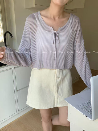 【新品】5163 韩系交叉系带针织上衣