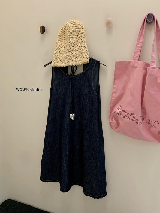 【新品】W5556 复古牛仔无袖连衣裙