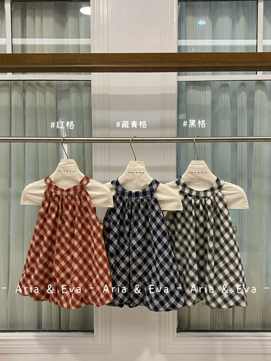 【新品】AE250573 复古格子挂脖上衣