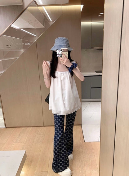 【新品】W6394 高级感小飞袖蕾丝边上衣