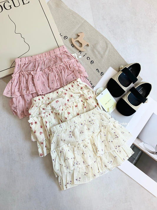 J416 Ins.小碎花层次花苞裤裙