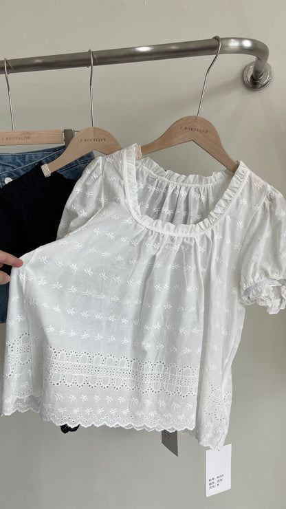 【新品】W6365 提花花边短袖上衣
