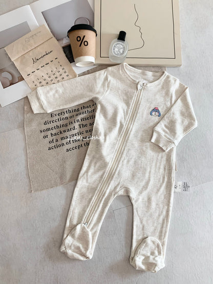 J582 卡通刺绣拉链包脚连体睡衣