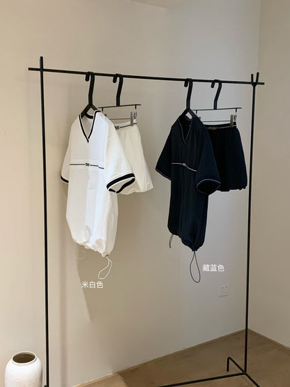 【新品】W5650 V领短袖上衣+裤裙 两件套