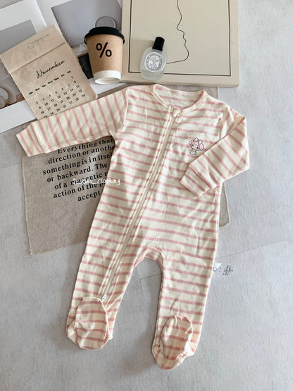 J582 卡通刺绣拉链包脚连体睡衣