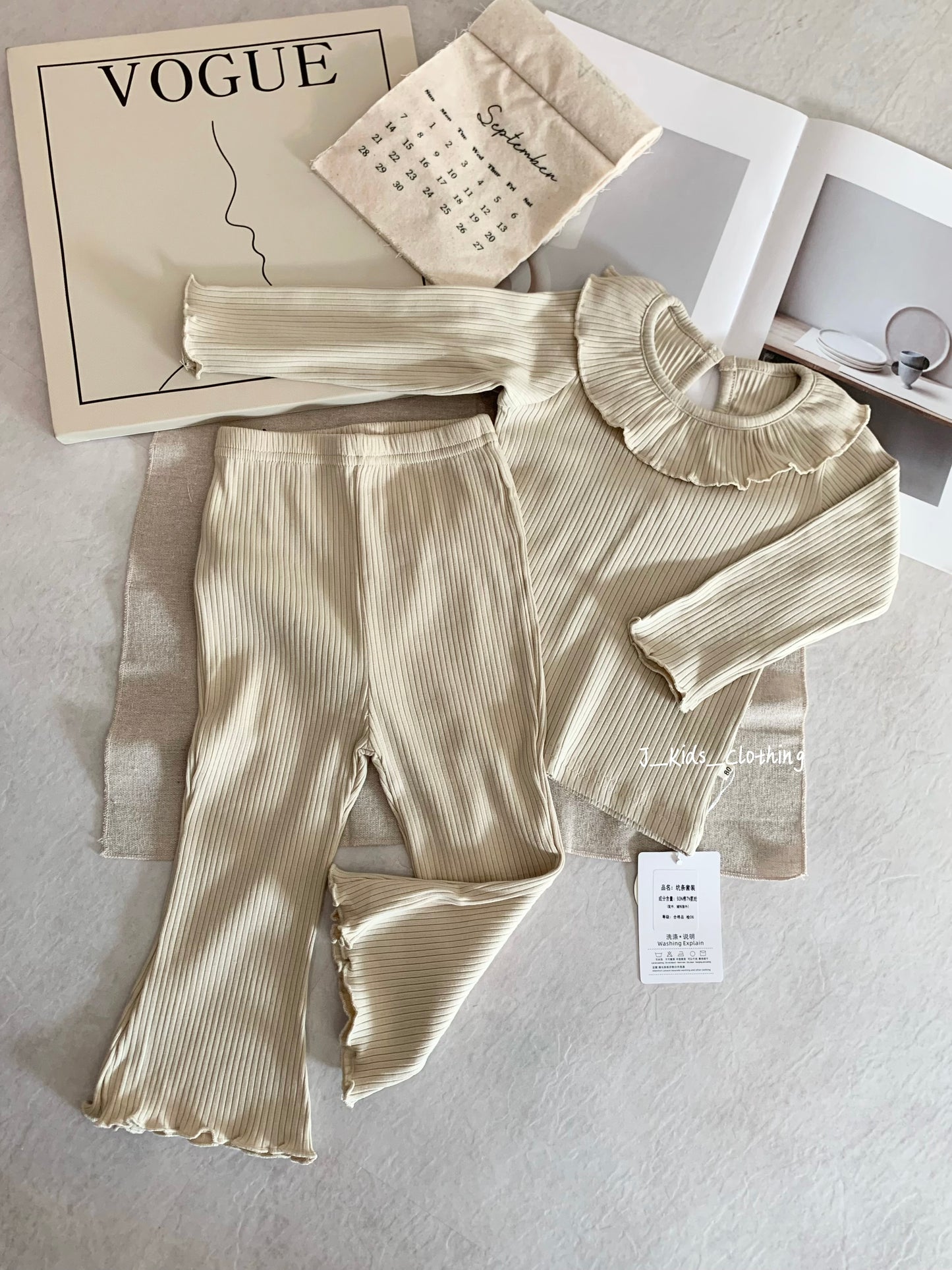 J529 北欧风MAR荷叶领长袖家居服套装